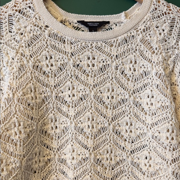 Simply Vera Vera Wang Cream Crochet Womens S Sweater Boho Festival Vibes - Picture 6 of 7